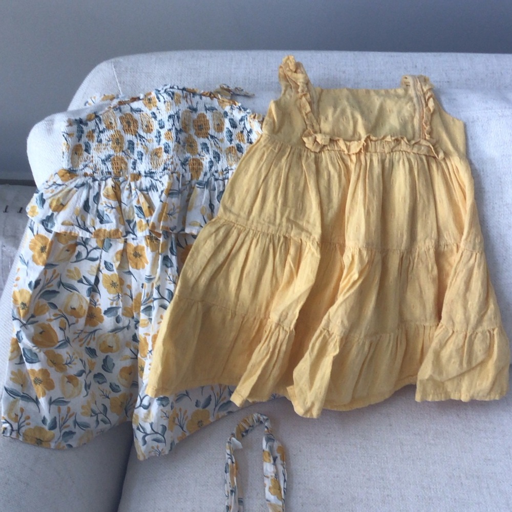 Yellow Floral and Solid Dress Set